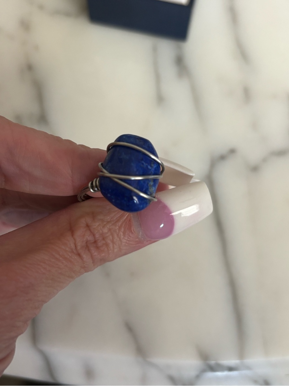 Woman’s Lapis Lazuli Stone Ring in Blue with Silver Wire Wrap Handmade - Picture 3 of 4